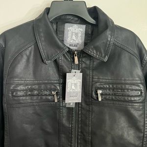 BLUE GRANDEUR BLACK MENS LEATHER JACKET SIZE M WITH FROMT ZIPPERS AND NWT